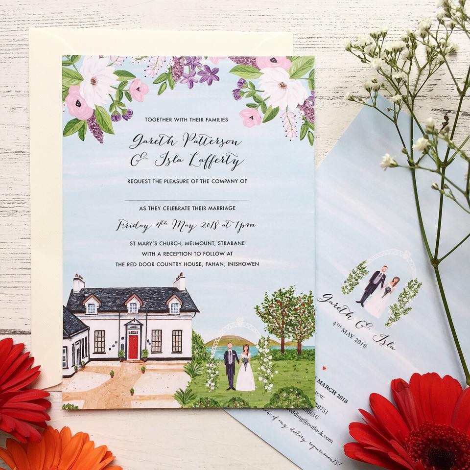 Red Door Country House Wedding Invitation (Flat Card)