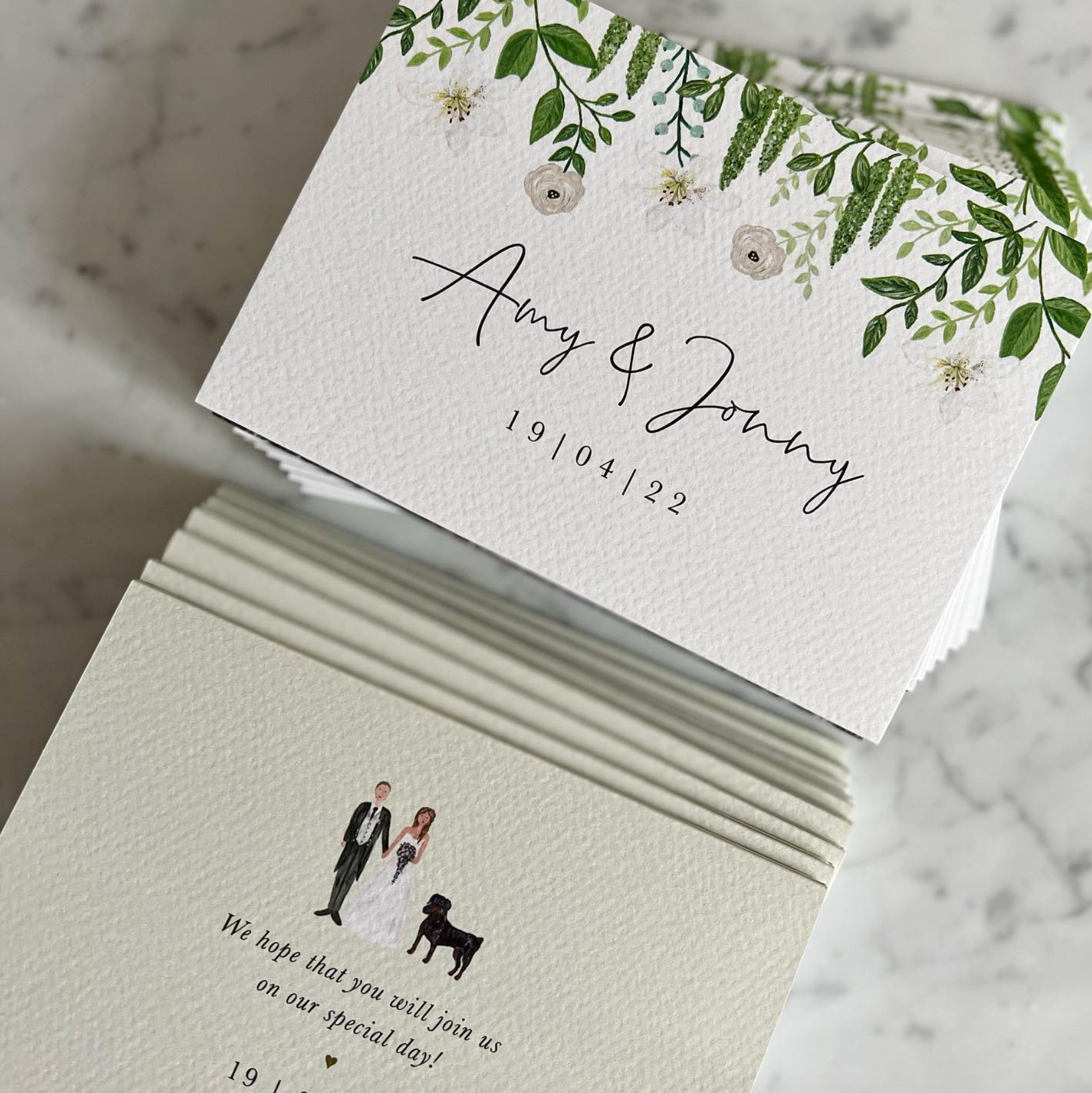 Include drawing of bride, groom, pet(s).