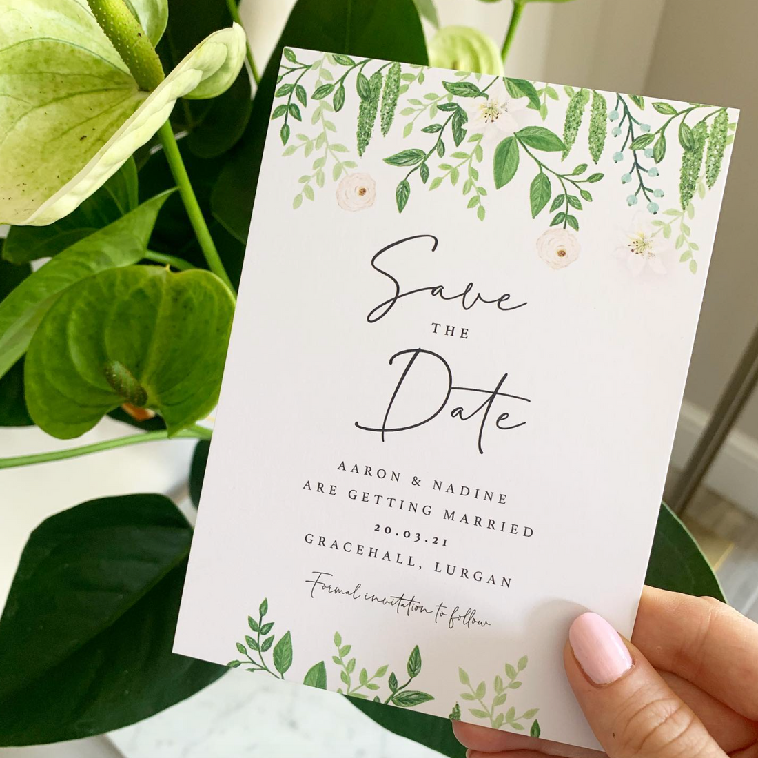 Green Foliage Save the Date