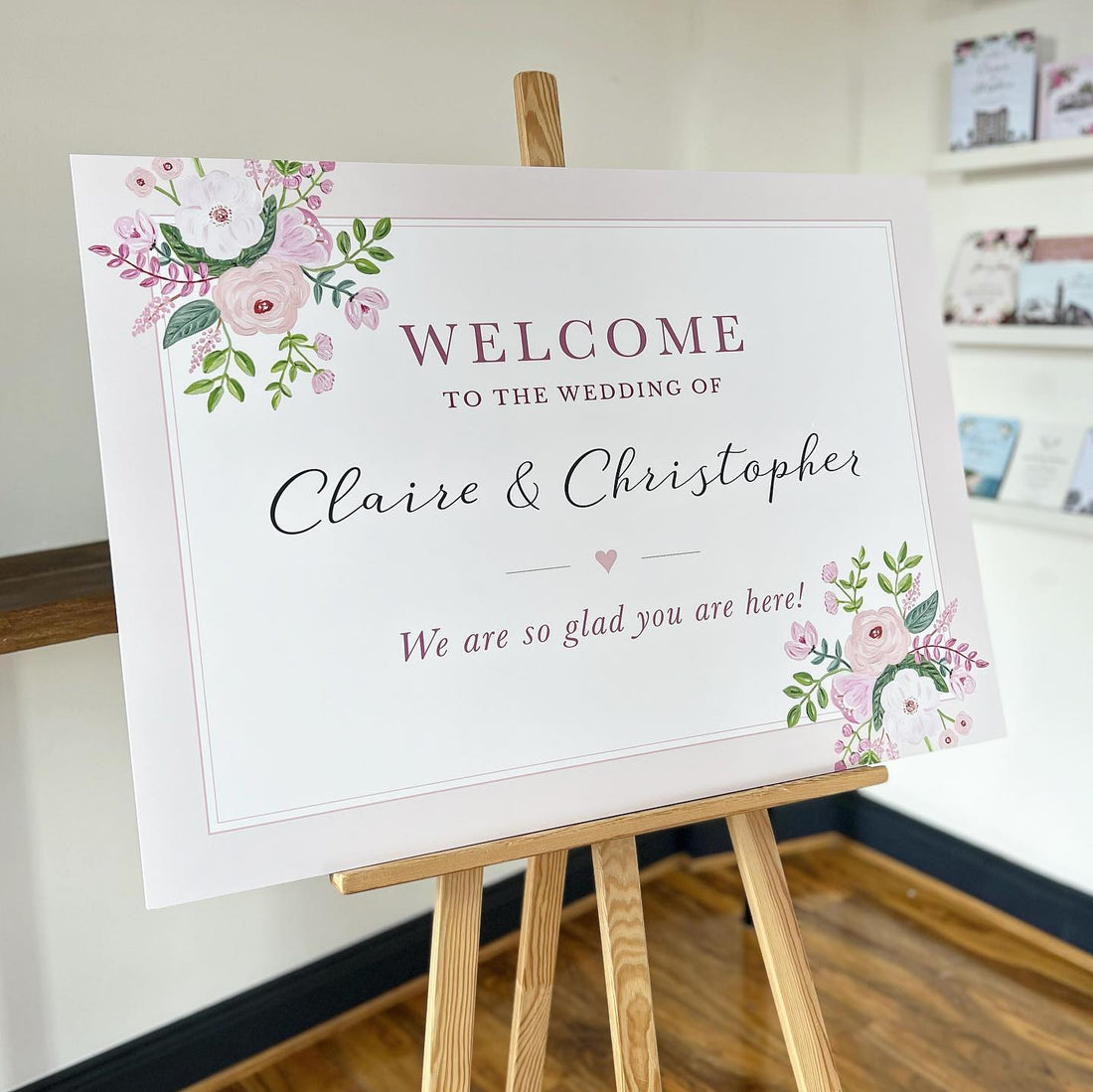 Soft Pink Floral Welcome Board