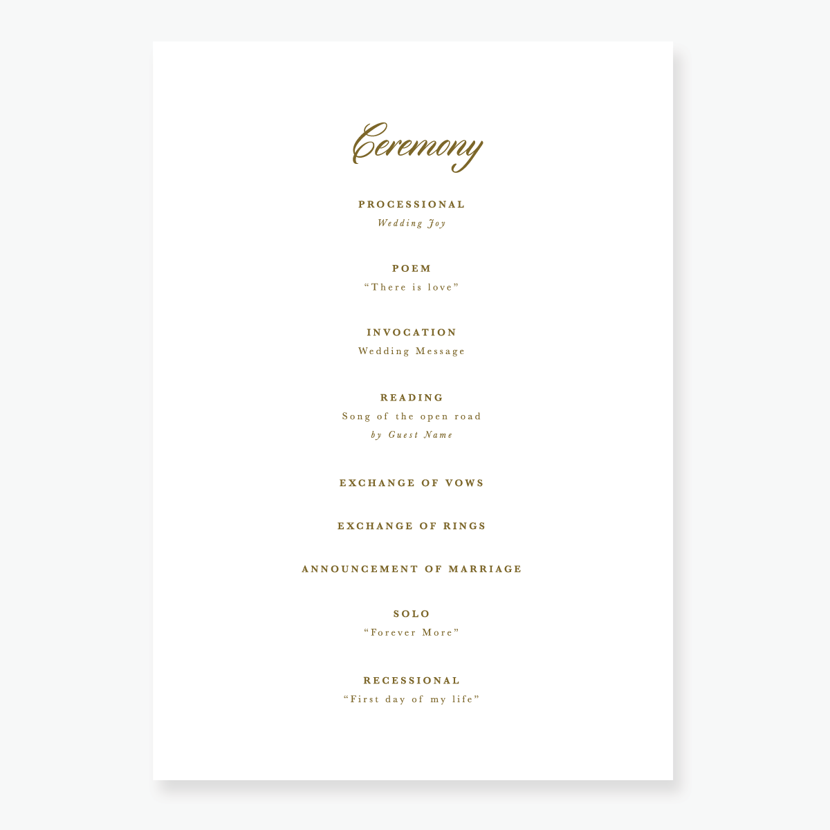 Gold Leaf Order of Service
