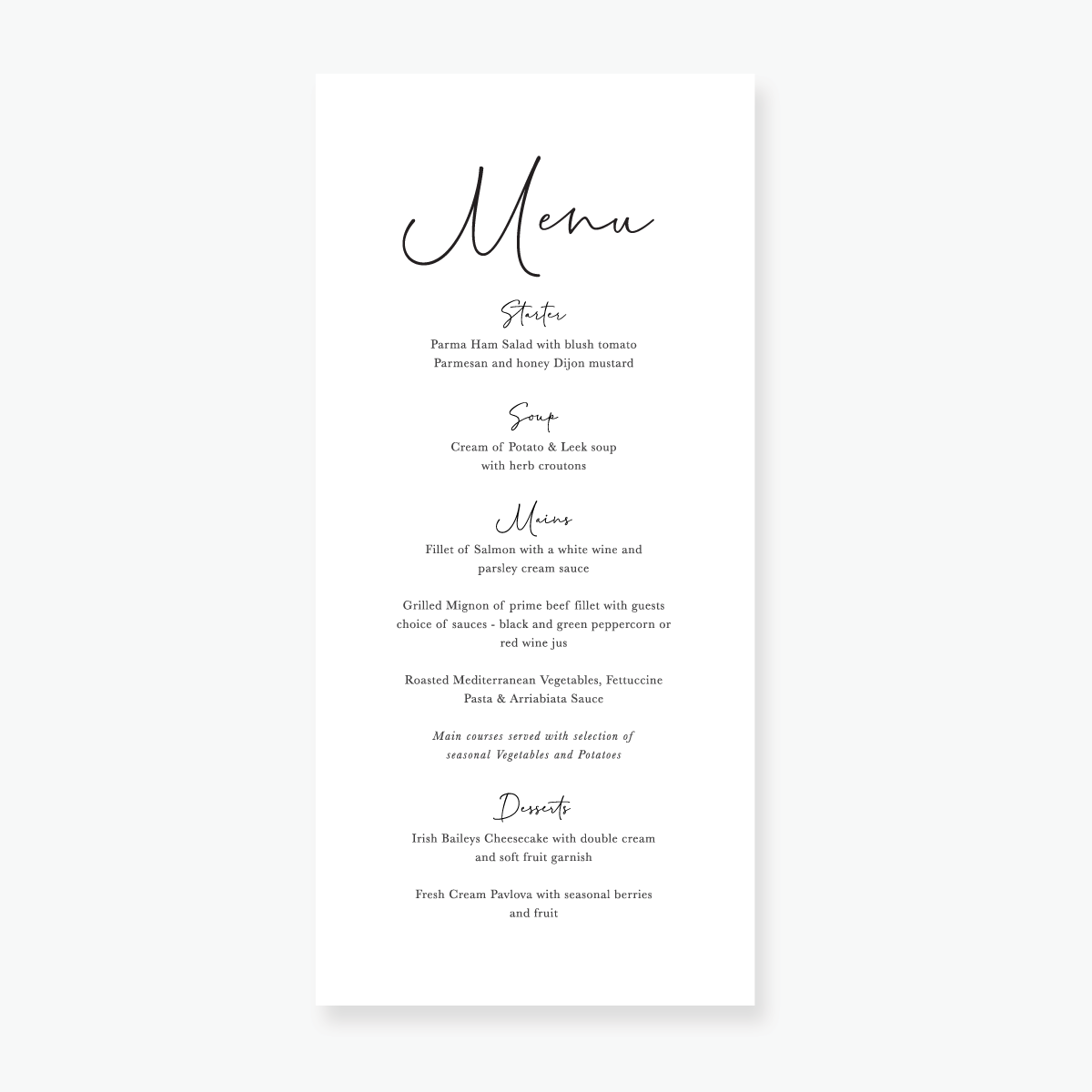 Just My Type Menu