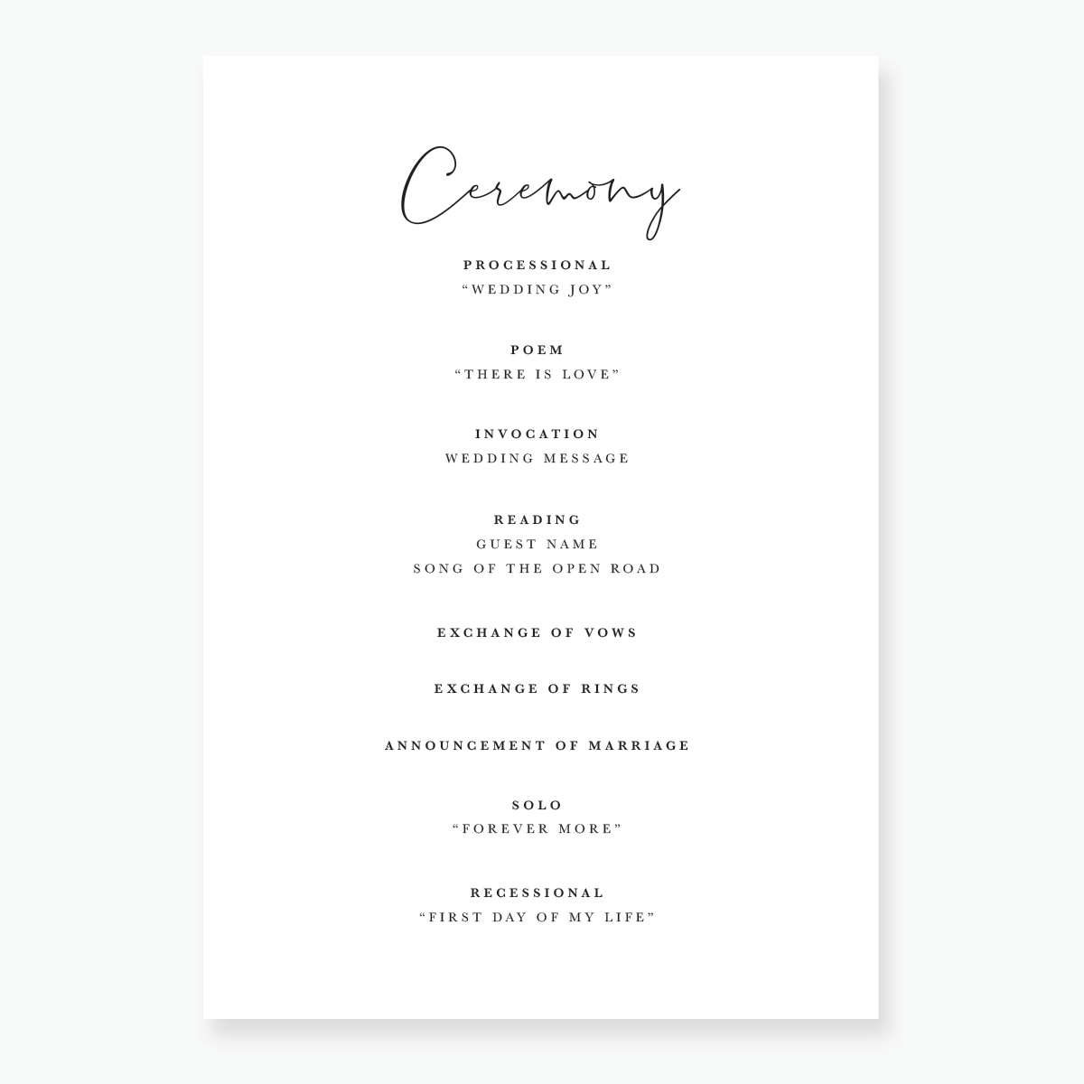 Just My Type Order of Service