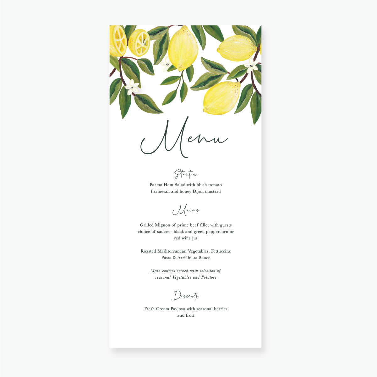 Lemon Garden Menu
