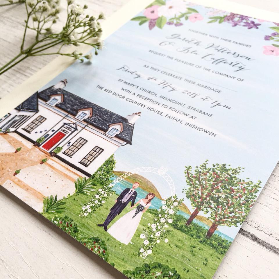 Red Door Country House Wedding Invitation (Flat Card)