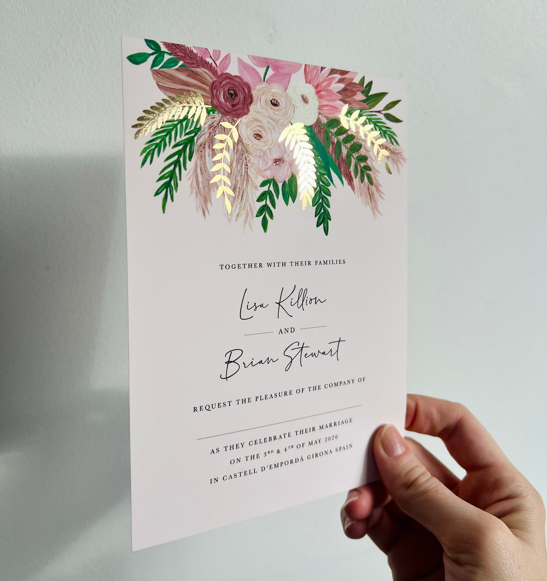 Florals and Foil Invitation (Flat card)