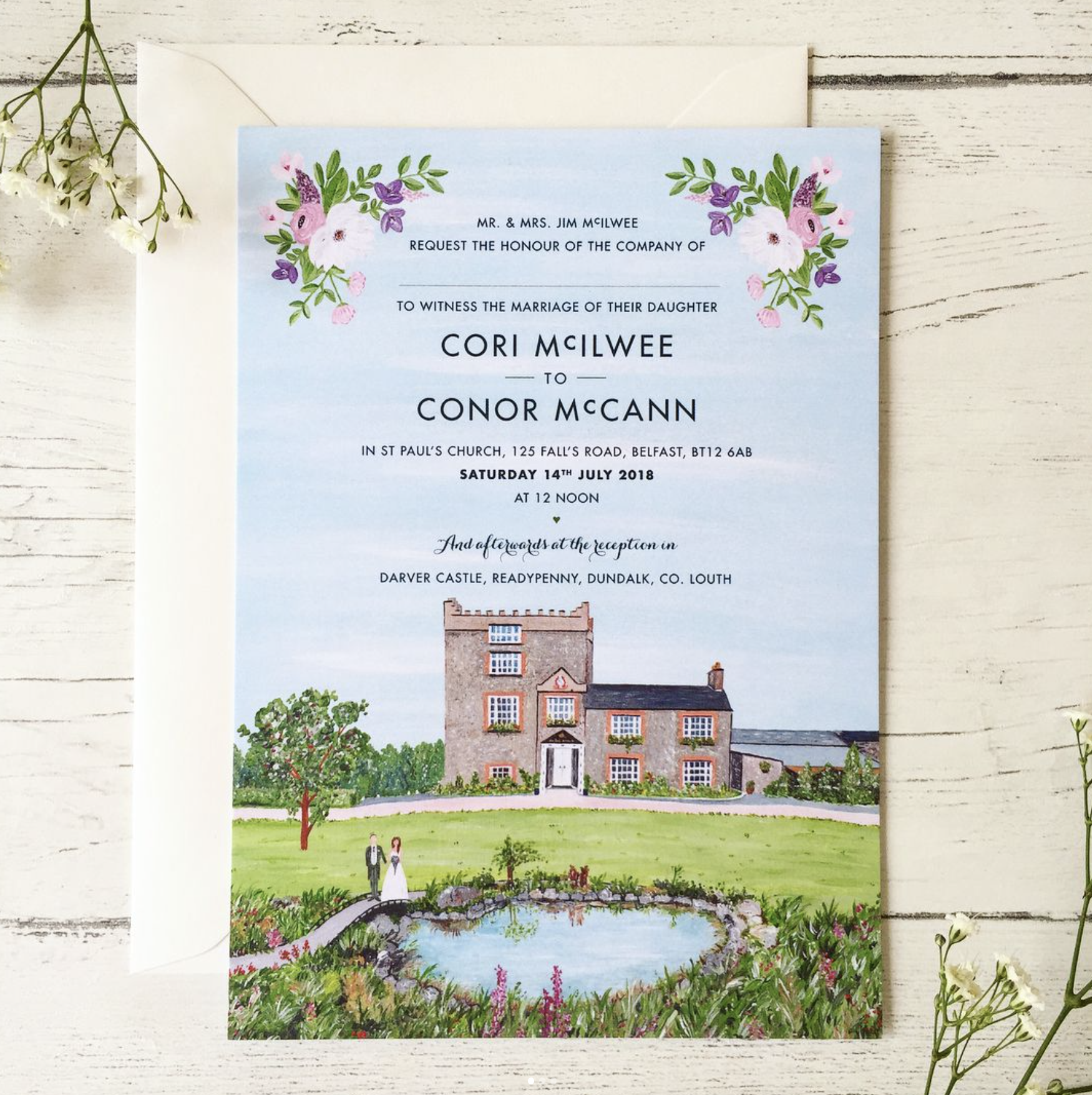 Darver Castle Wedding Invitation (Flat Card)