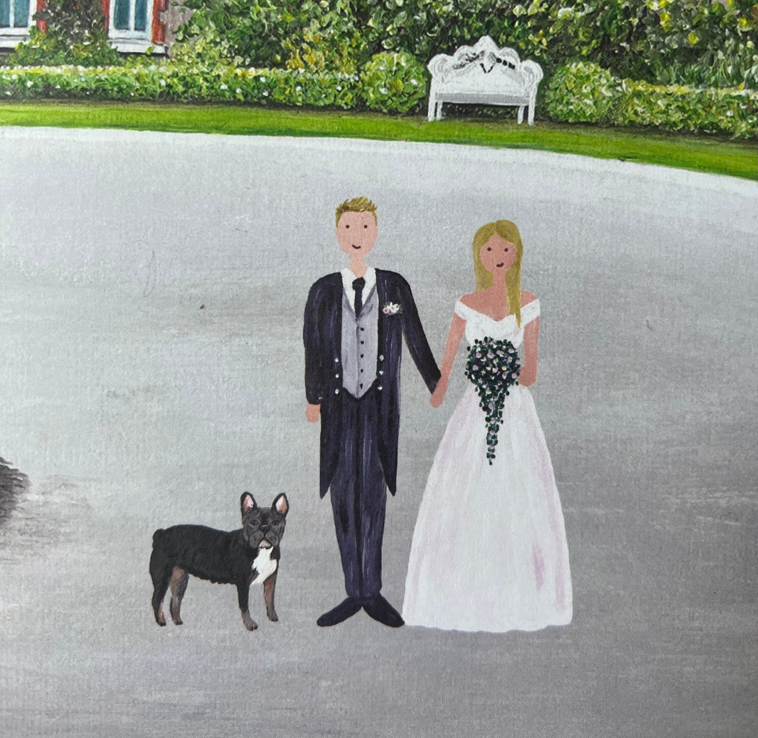 Include drawing of bride, groom, pet(s).