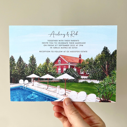 Os Agostos Portugal Wedding Invitation (Flat card)