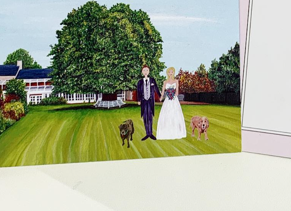 Include drawing of bride, groom, pet(s).