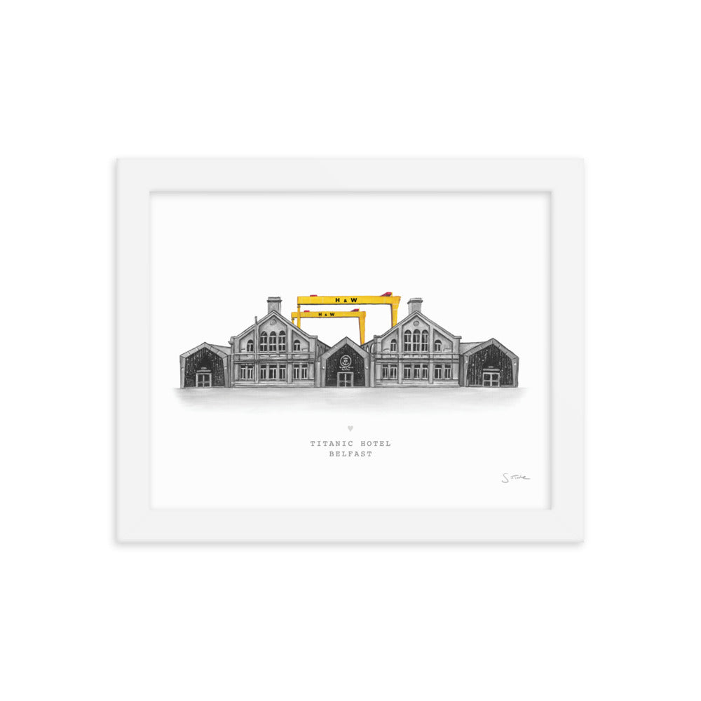 Titanic Hotel and Belfast Cranes Art Print