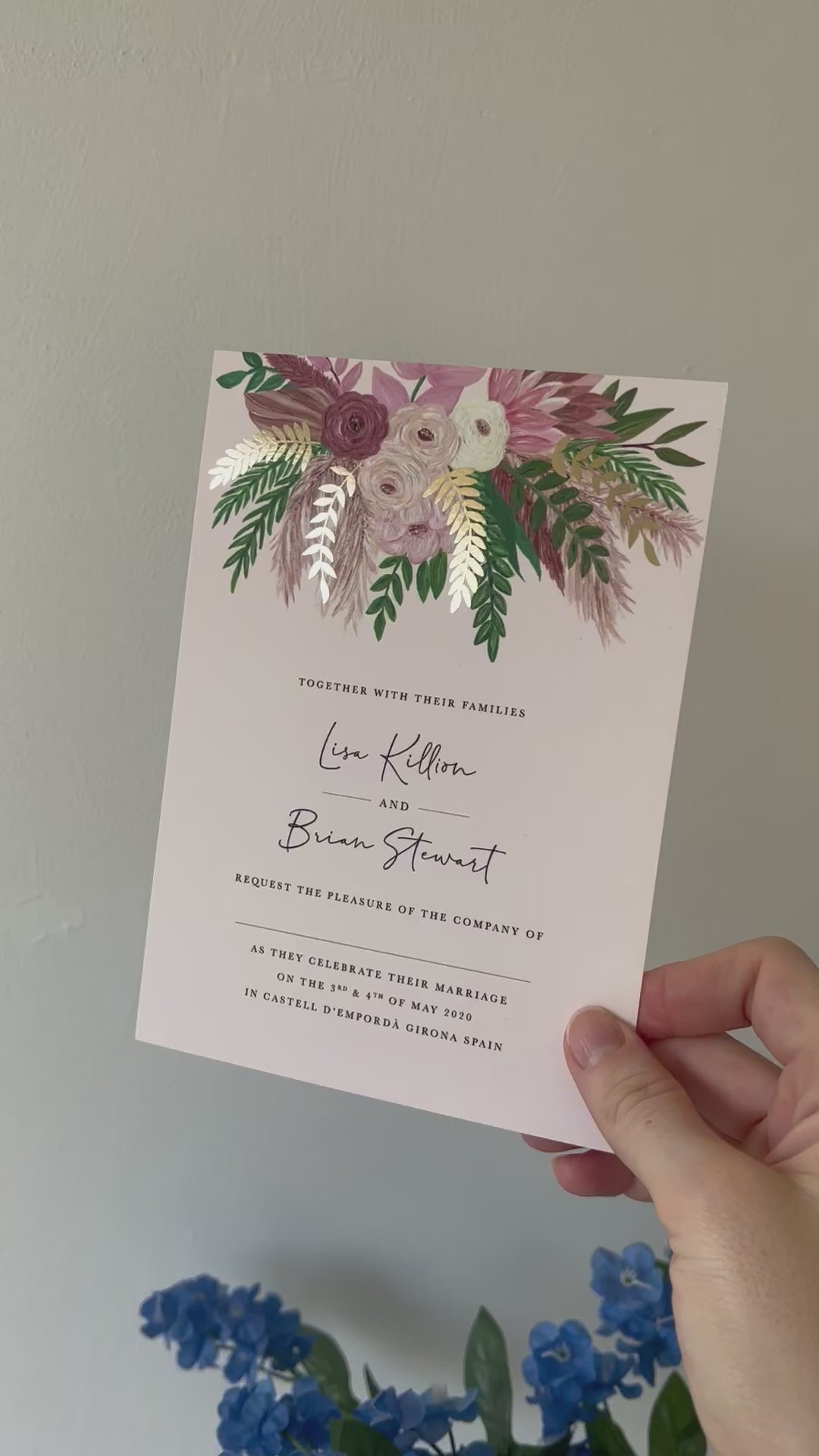 Florals and Foil Invitation (Flat card)
