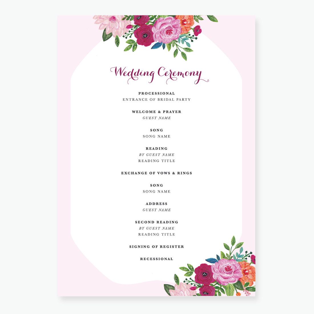 Wild Rose Order of Service