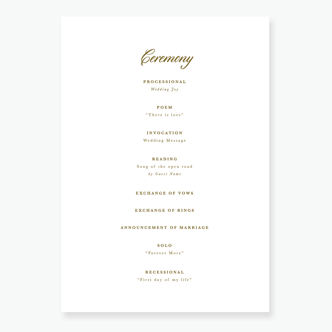 Gold Leaf Order of Service