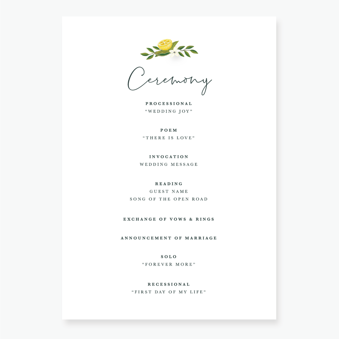 Lemon Garden Order of Service